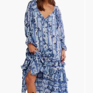Free People Blue Long Sleeve Maxi Dress